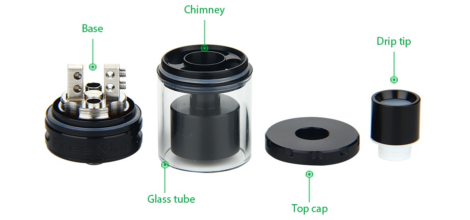 FreeMax Starre RDTA Tank 5ml Chimney Base Ip tip Glass tube Top cap