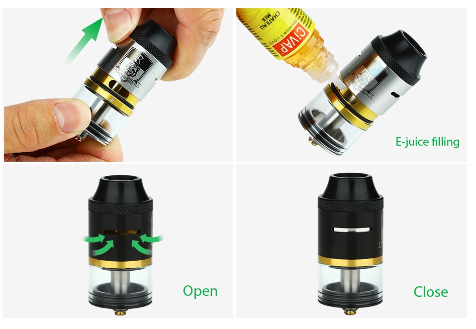 IJOY COMBO RDTA Tank 6.5ml E juice filling Open Close