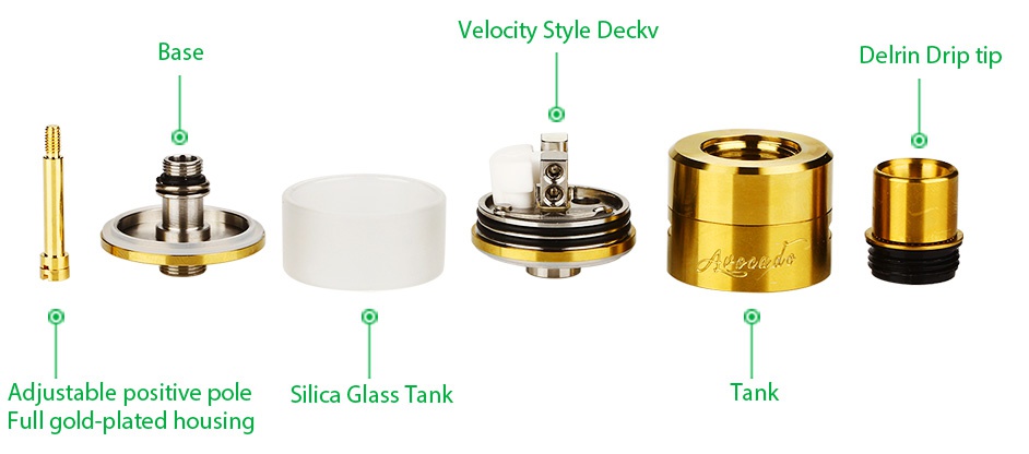 GeekVape Avocado 24 RDTA New Color Edition Velocity Style Deck B Delrin Drip tip Adjustable positive pole Silica Glass Tank Tank Full gold plated housing