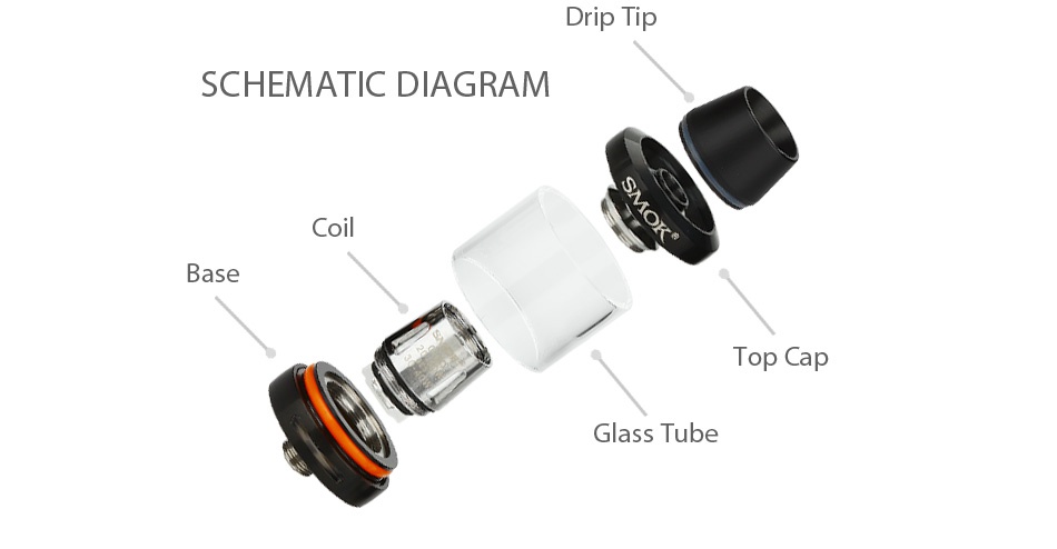 SMOK H-PRIV Mini Kit 1650mAh Drip Tip SCHEMATIC DIAGRAM Base Glass tube