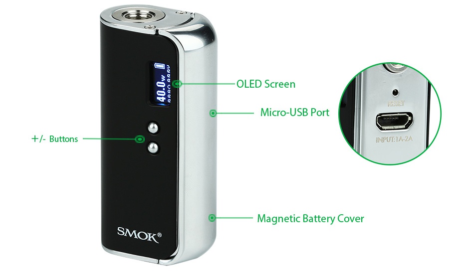 SMOK OSUB 40W TC Starter Kit 1350mAh OLED Screen 0 Micro USB Port     Buttons NPUTIAZA Magnetic Battery Cover