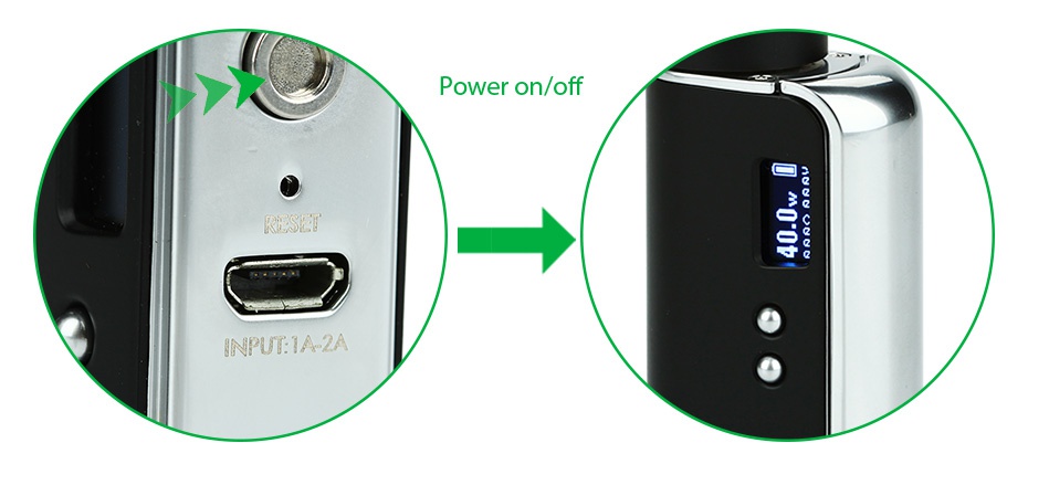 SMOK OSUB 40W TC Starter Kit 1350mAh Power on off INPUT  IAZ