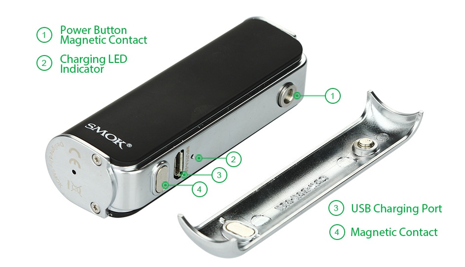 SMOK OSUB Mini Starter Kit 1200mAh Power button Magnetic Contact Charging led Indicator   USB Charging Port Magnetic Contact