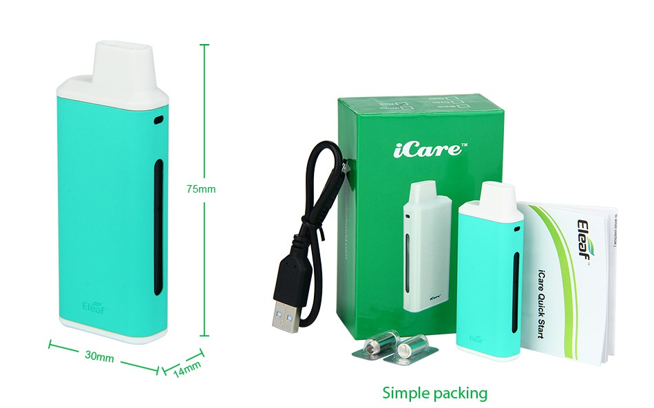 Eleaf iCare Starter Kit 650mAh 75mm 30mm Simple packing