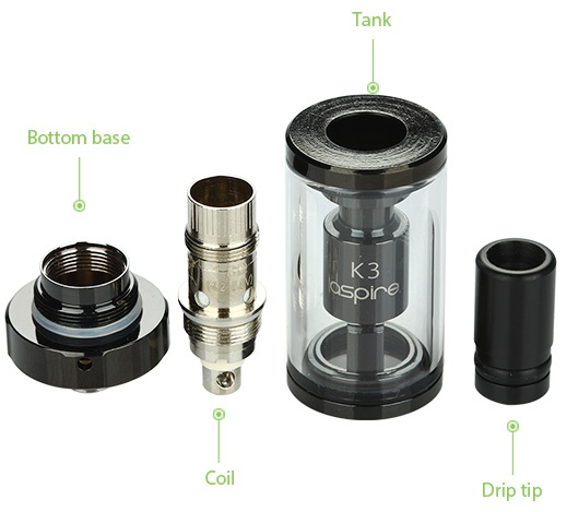 Aspire K3 Quick Start Kit 1200mAh an Bottom base aspire Coil Drip tip