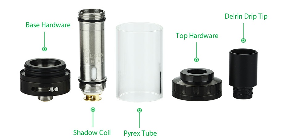 Tesla Stealth 70W With Shadow Starter Kit Delrin Drip Tip Base hardware Top Hardware Shadow Coil Pyrex Tube
