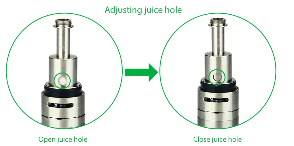 Kangertech SUBVOD-C Starter Kit 1300mAh Adjusting juice hole Open juice hole Close juice hole