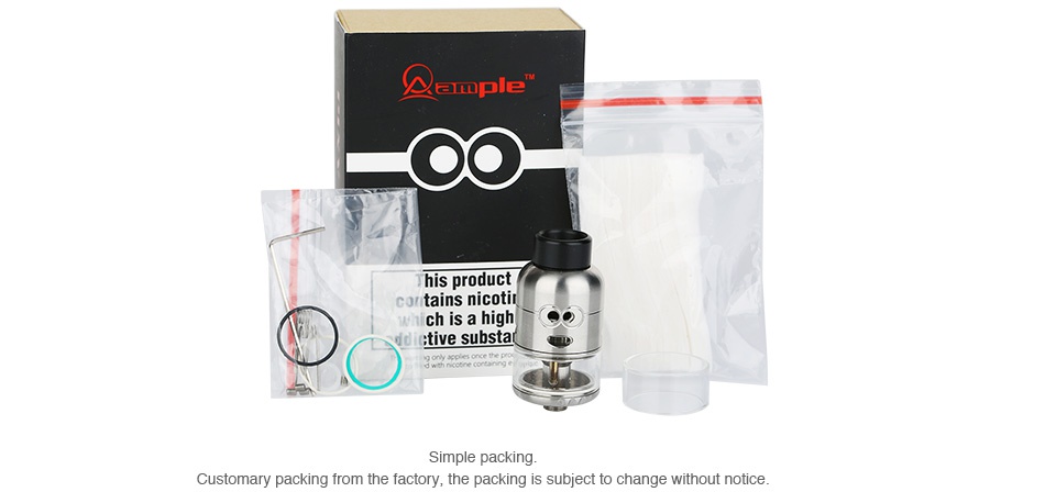 Ample Pixy RDTA 4.5ml ampIe his product car tains nicotit i ch is a high  tive substat ue Simple packing Customary packing from the factory  the packing is subject to change without notice