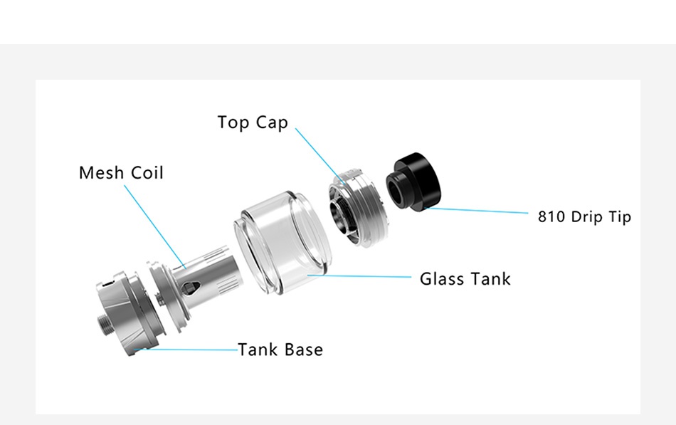 Blitz Versus Subohm Tank 5.5ml Top Cap Mesh coil 810 Drip Ti Glass tank Tank base