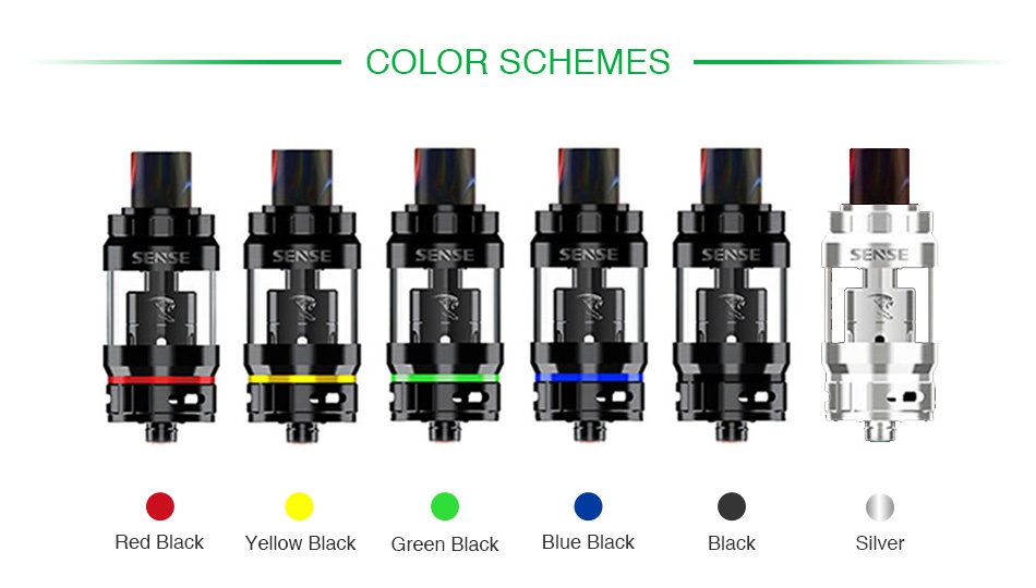 Sense V-Jet+ Subohm Tank 5.5ml COLOR SCHEMES Red Black Yellow Black Green Black Blue Black Black