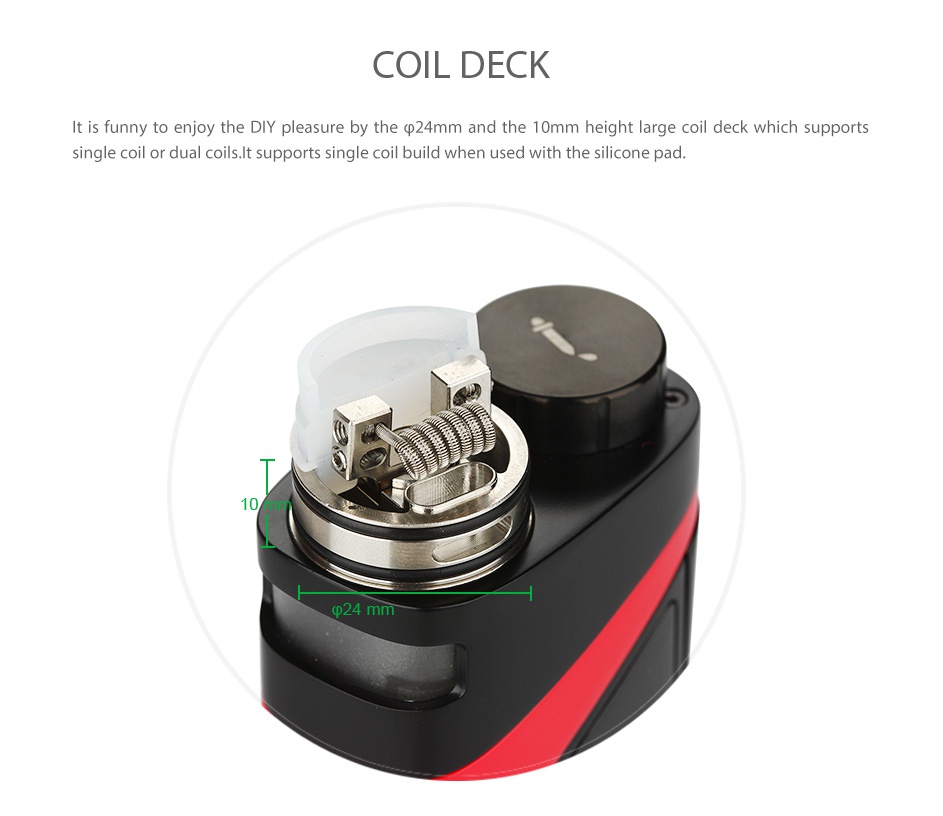 SMOK SKYHOOK RDTA BOX Starter Kit COIL DECK t is funny to enjoy the dly pleasure by the p 24mm and the 10mm height large coil deck which supports single coil or dual coils  It supports single coil build when used with the silicone pad  p24 mm