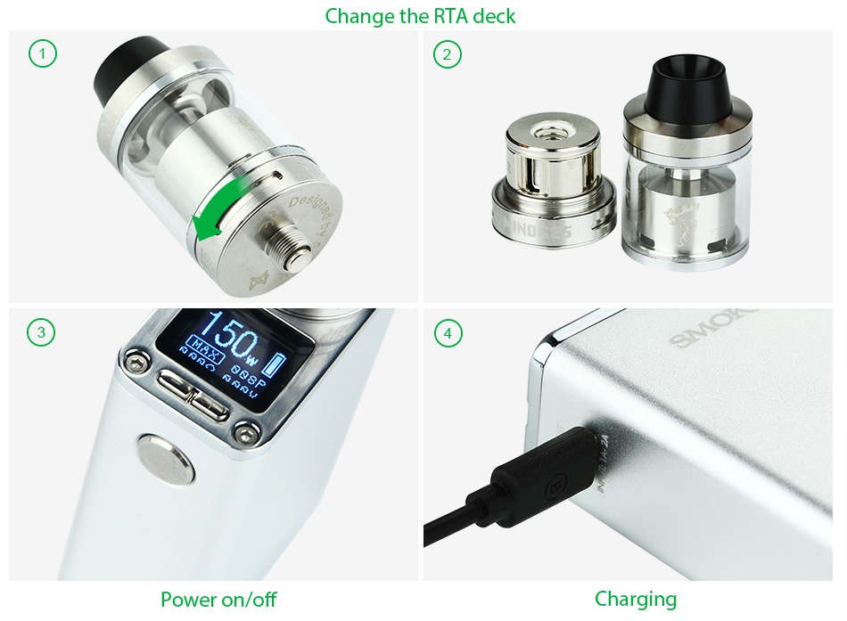 SMOK Micro One 150 TC Starter Kit 1900mAh Change the rta deck   Power on off Charging