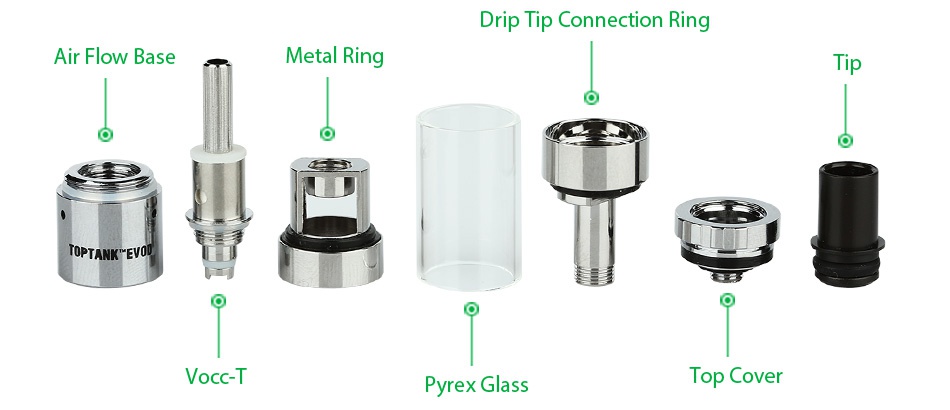 Kangertech TOP EVOD Kit 650mAh Drip Tip Connection Ring Air flow base Metal Ring T TOPTANKEVOU ocC Pyrex Glass Top Cover