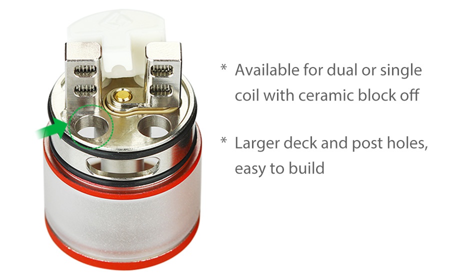 GeekVape Avocado 22 RDTA Special Edition 3.5ml Available for dual or single coil with ceramic block off Larger deck and post holes  easy to build