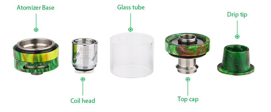 CARRYS T4-R Resin Tank 5ml Atomizer base Glass tube Drip ti p Coil head Top cap