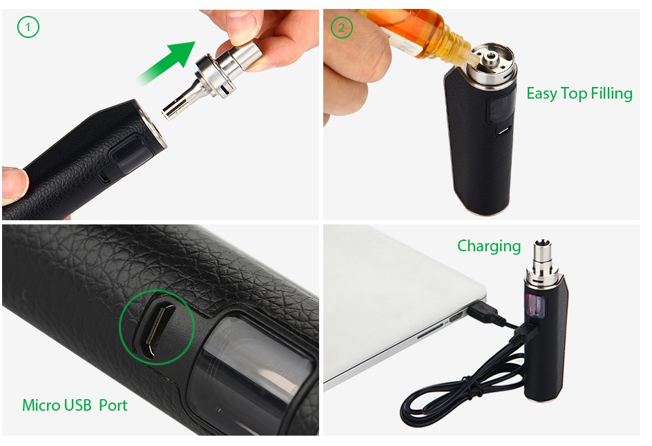 Eleaf Aster Total Starter Kit 1600mAh Easy Top Filling Charging Micro usb port