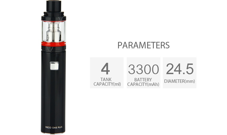 Vaporesso VECO ONE Plus Starter Kit 3300mAh PARAMETERS 4330024 5 TANK BATTERY CAPACITY ml  CAPACITY mAh  DIAMETER mm