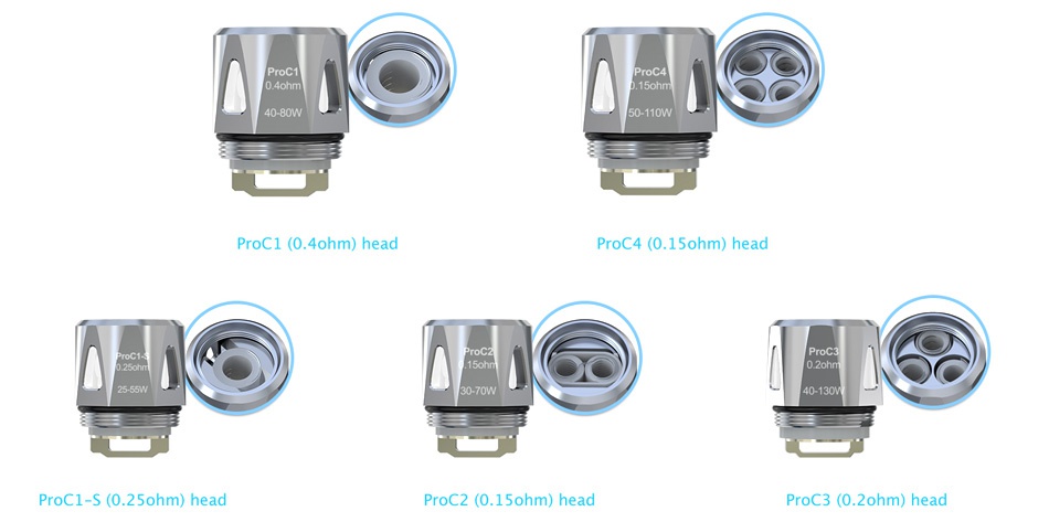 Joyetech ProCore X Atomizer 2ml AM  ProCl 0 ohm  head ProC4 0  15ohm  head ProCl S 0 25ohm  head ProC2 0 15ohm  head ProC3 0 ohm  head