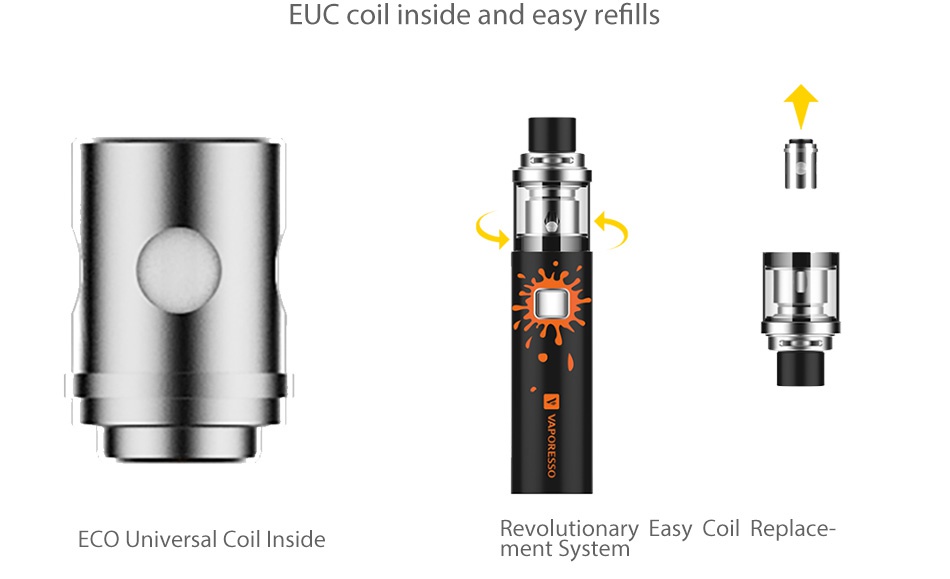 Vaporesso VECO PLUS SOLO Starter Kit 3300mAh EUC coil inside and easy refills ECO Universal coil Inside Revolutionary Easy Coil Replace ment System