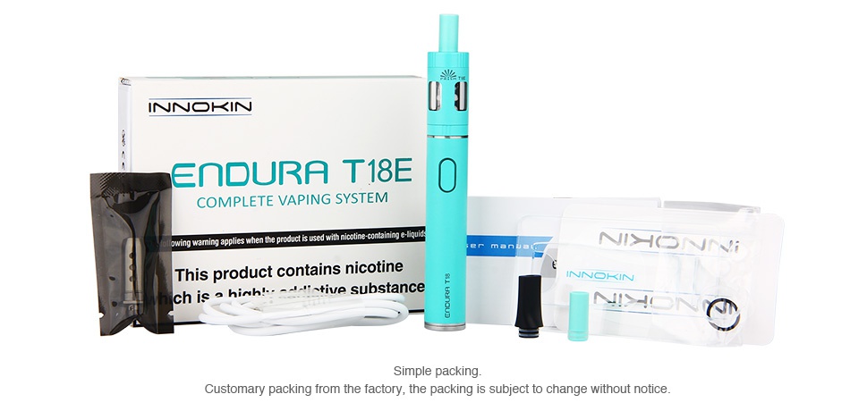 Innokin Endura T18E Starter Kit 1000mAh E  DURA T8E0 COMPLETE VAPING SYSTEM NAJr i This product contains nicotine high     tive substance Simple packin Customary packing from the factory  the packing is subject to change without notice