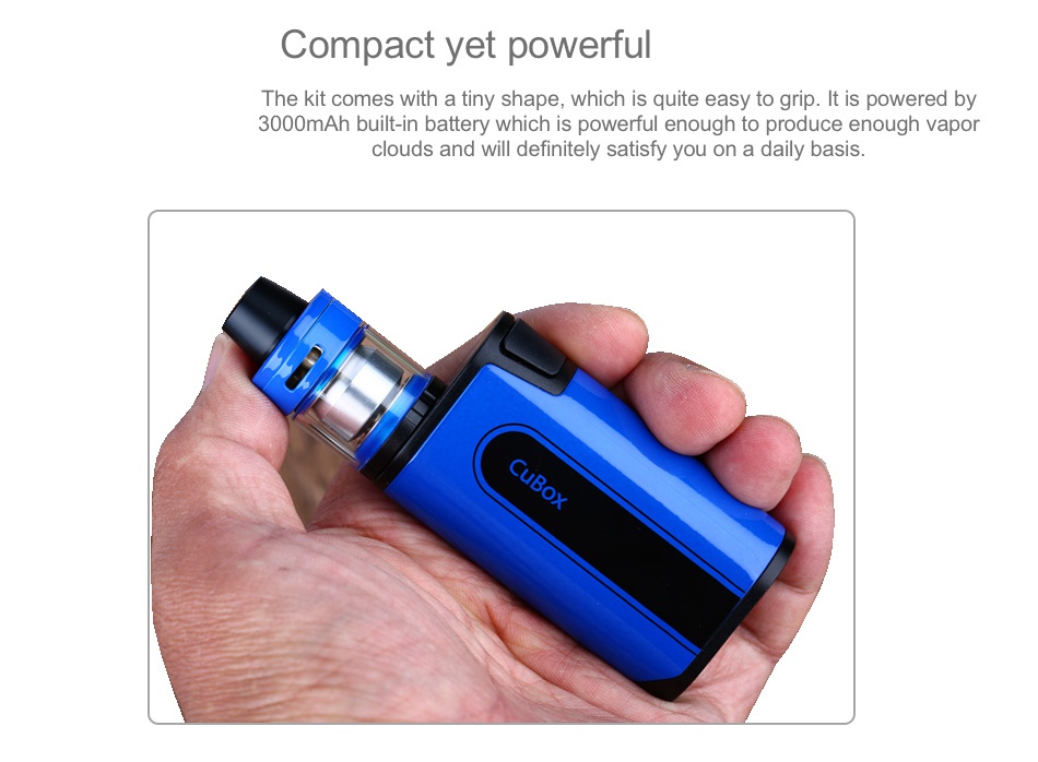 Joyetech CuBox with CUBIS 2 Kit 3000mAh contains a tiny shape  which is quite easy to grip  It is powered by 3000mAh built in battery which is powerful enough to produce enough vapor clouds and will definitely satisfy you on a daily basis