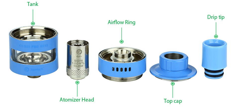 Joyetech CUBIS Pro Mini Atomizer 2ml Tank Drip tip Airflow Ring 0000 Atomizer head Top cap