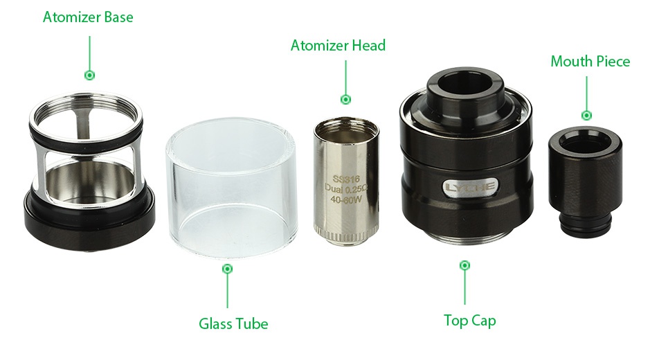 Eleaf LYCHE Atomizer 4ml Atomizer base Atomizer head Mouth piece Glass Tube Top Cal