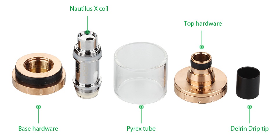 Aspire Nautilus X Cartomizer 2ml Nautilus x co Top hardware Base hardware Pyrex tube Delrin Drip tip