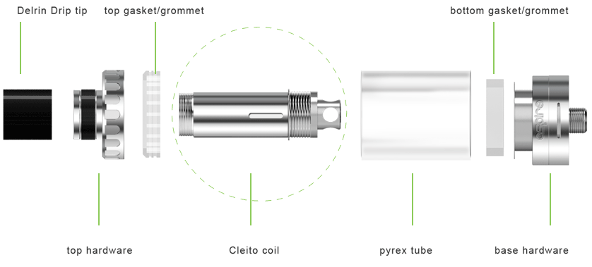 Aspire Cleito Tank Kit 3.5ml/2ml Delrin Drip tip top gasket grommet bottom gasket grommet tE i top hardware Cleito coil pyrex tube base hardware