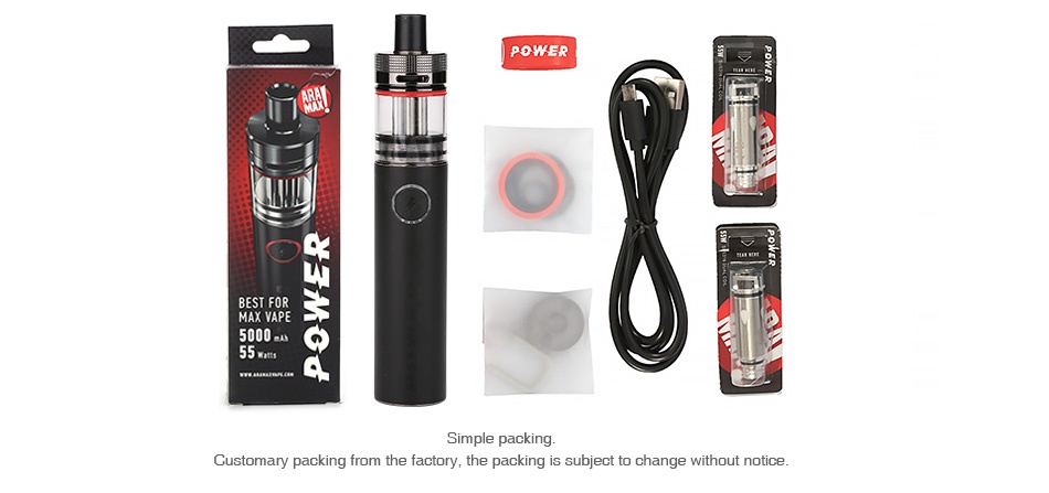 ARAMAX Power Kit 5000mAh POWER MAX VAPE 5000 55 ants ws6 Simple packing Customary packing from the factory the packing is subject to change without notice