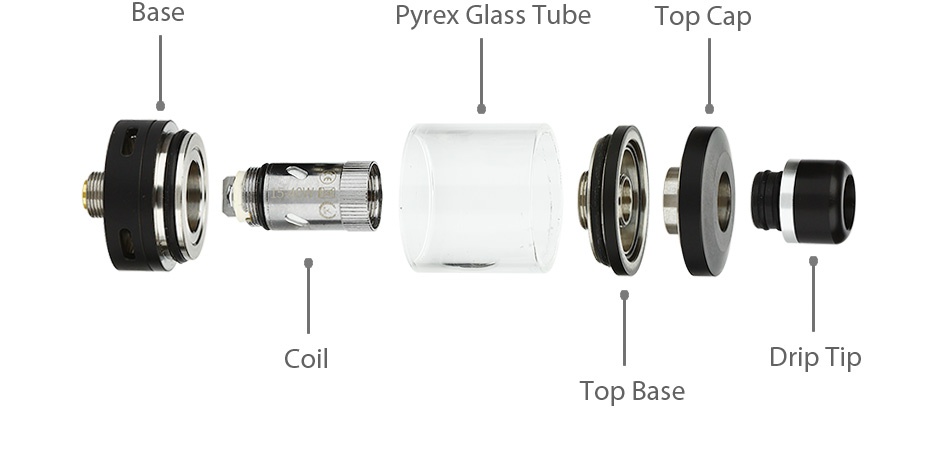 SMOKJOY Club 50 Micro Kit 1600mAh Base Pyrex Glass Tube Top Cap  e Coil Drip Tip Top Base