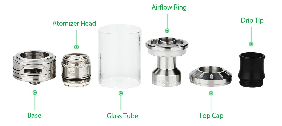 Joyetech ORNATE Atomizer 6ml Airflow Ring Atomizer head Drip Tip B  Glass Tube Top Cap