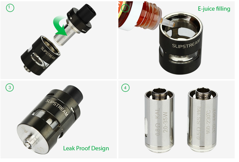 Innokin SlipStream Atomizer 2ml E juice filling Leak Proof Design