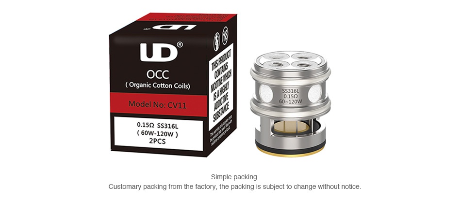 UD Athlon 25 Replacement Octuple Coil 2pcs U OCC Model No  CV1l s316L 120W  2PCS Simple packing Customary packing from the factory  the packing is subject to change without notice