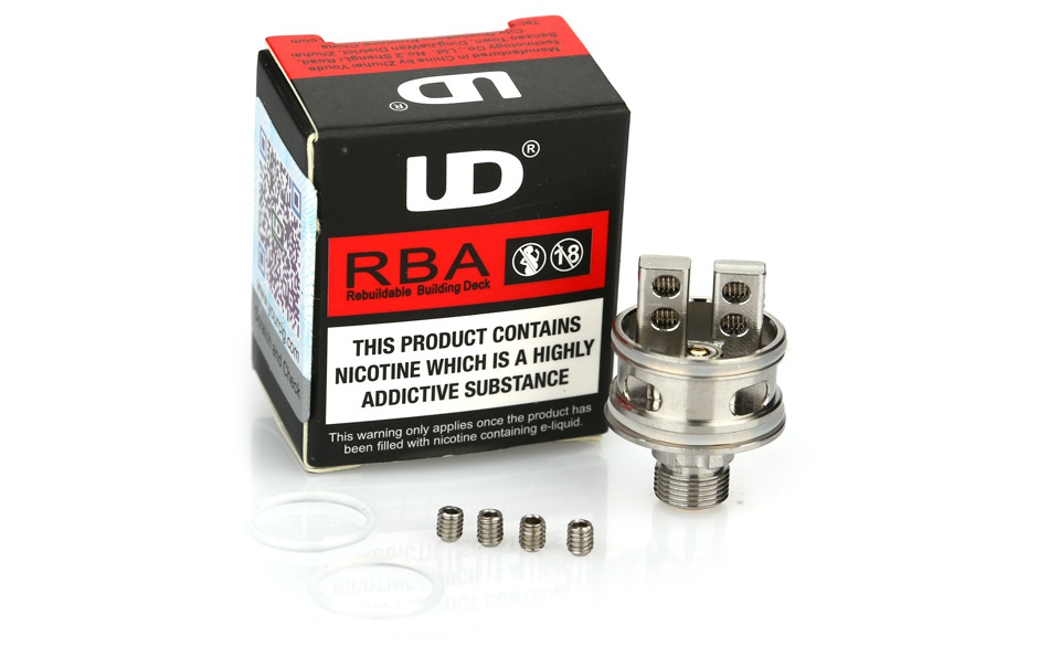 UD Athlon 25 RBA Head UD RBA 8 THIS PRODUCT CONTAINS NICOTINE WHICH IS A HIGHLY ADDICTIVE SUBSTANCE This warning only applies once the product has been filled with nicotine containing e liquid