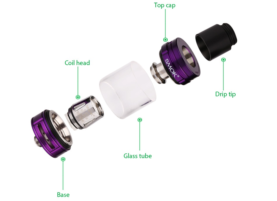 SMOK T-Priv 220W TC Kit with TFV8 Big Baby Top cap Coil head Drip tip Glass tube Base