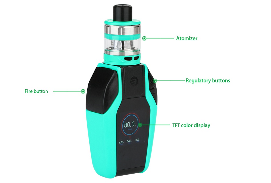 Joyetech Ekee 80W with ProCore Motor TC Kit 2000mAh Atomizer Requlatory buttons Fire button 80 Color dIsplay