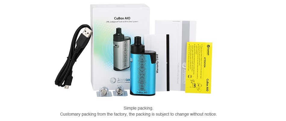 Joyetech CuBox AIO Starter Kit 2000mAh Simple packing Customary packing from the factory  the packing is subject to change without notice