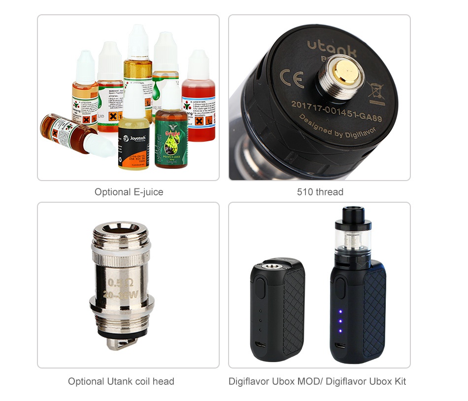 Digiflavor Utank Subohm Tank 2ml  x 014   by Optional E juice 510 thread Optional Tank coil head Digiflavor Ubox MOD  Digiflavor Ubox Kit