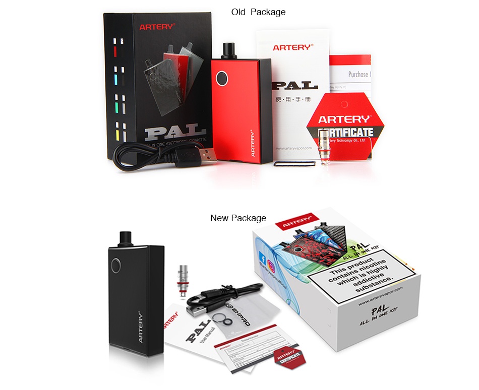 Artery PAL AIO Starter Kit 1200mAh Old Package ART RY ART RY  Purchose l ARTERY TRFIcATE New Package