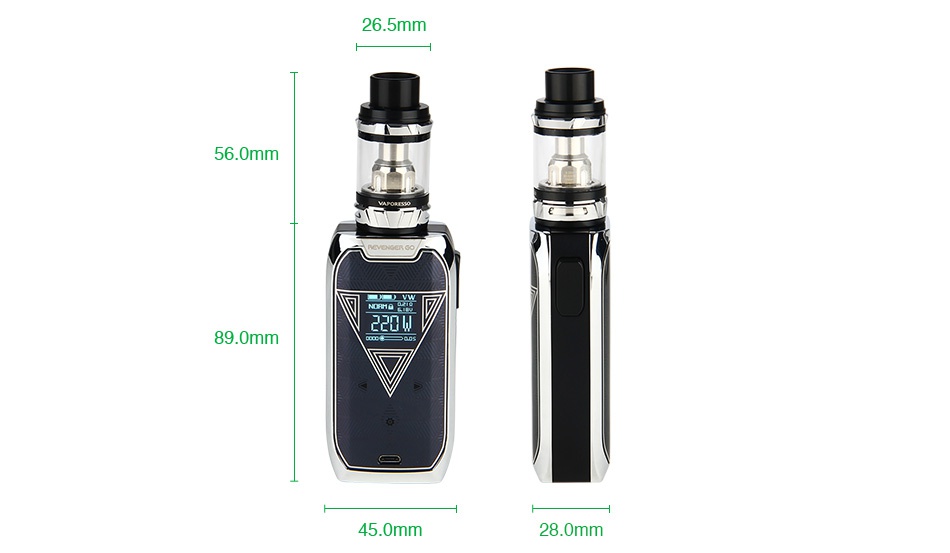 Vaporesso Revenger GO 220W with NRG TC Kit 5000mAh 26 5mm 56 0mm 89 0mm 45 0mm 28 0mm