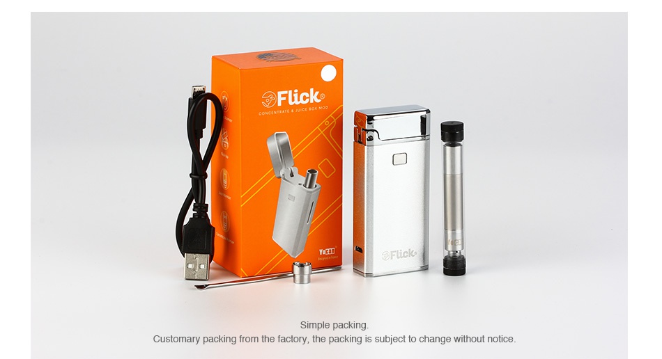 Yocan Flick AIO Starter Kit 650mAh   Flick Simple packing Customary packing from the factory  the packing is subject to change without notice