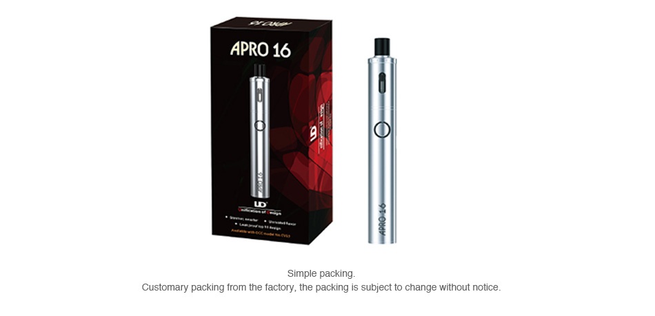 UD Apro 16 Starter Kit 800mAh APRO 16 Customary packing from the factory  the packing ng is subject to change without notice