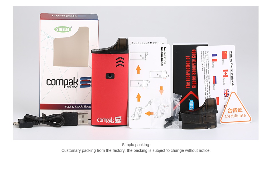 Compak OB ONE Starter Kit 1100mAh SIGELED  compare    ompak ple packi Customary packing from the factory  the packing ect to change without notice