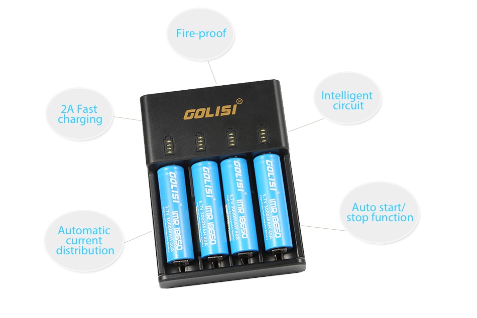 Golisi O4 2.0A Fast Smart Charger Fire proof Intelligent 2A Fast circuit charging Auto start  stop function Automatic current distribution
