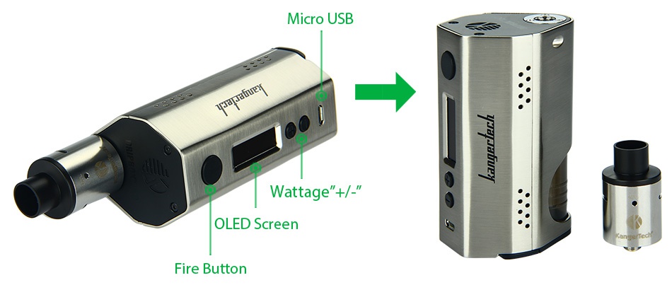 Kangertech Dripbox 160W TC Starter Kit Micro usB Wattage    OLED Screen Fire button
