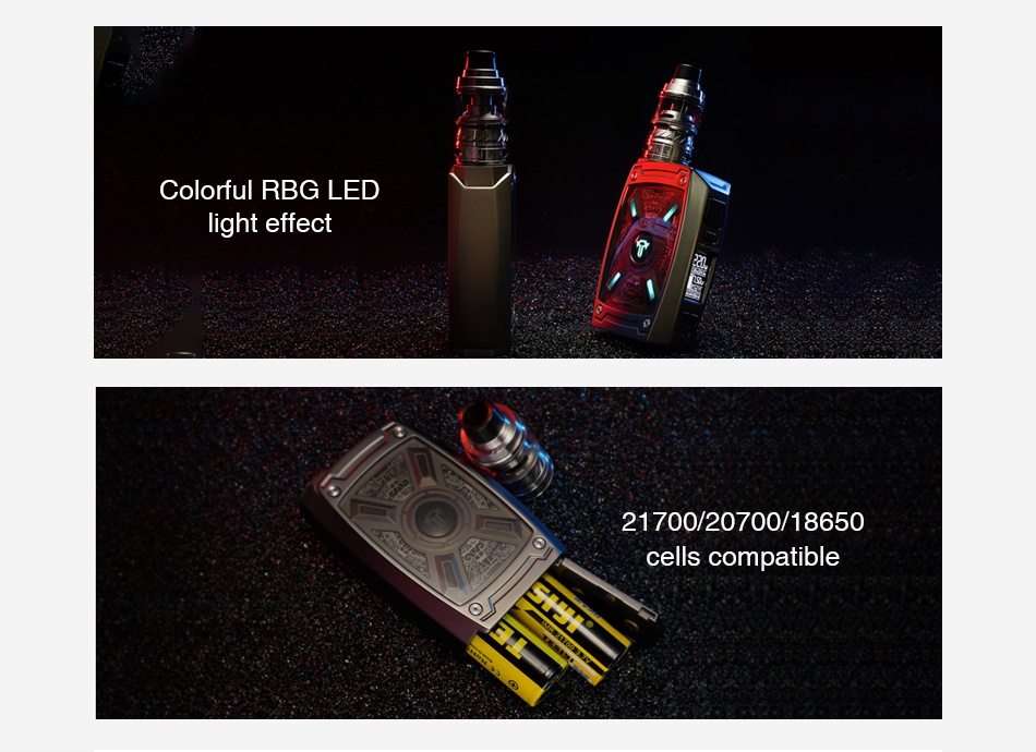 Tesla XT 220W TC Kit with Tallica Mini 6000mAh Colorful rbg led ght effect 21700 20700 18650 cells compatible
