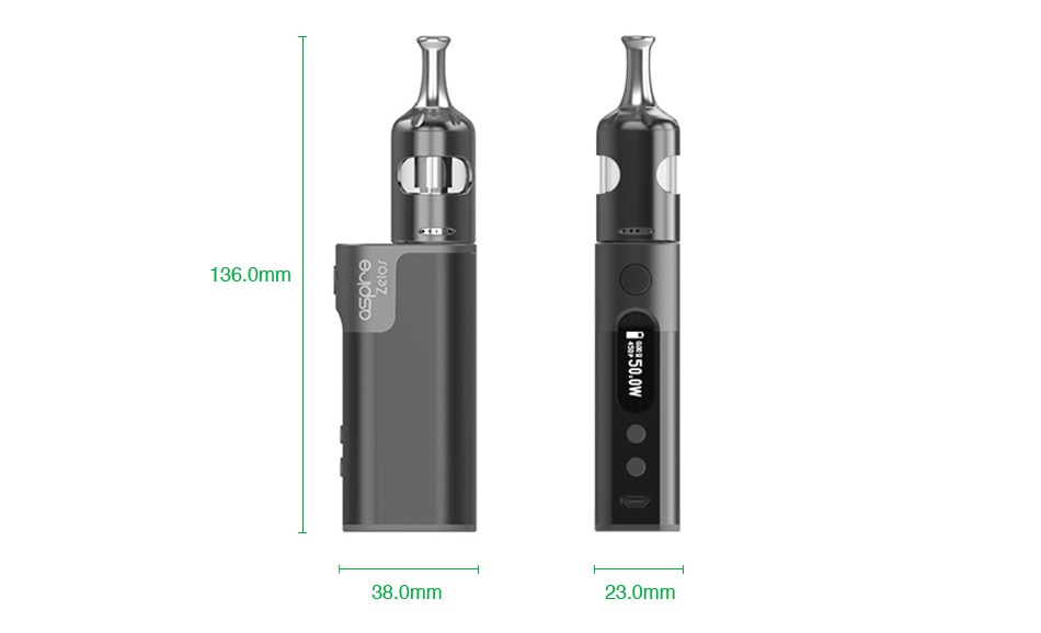 Aspire Zelos 2.0 50W TC Kit with Nautilus 2S 2500mAh 136 0mm 38 0mm 23 0mm