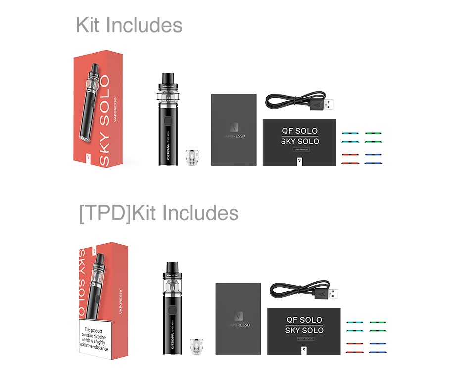 [Coming soon] Vaporesso Sky Solo Starter Kit 1500mAh Kit Includes QF SOLO PORESSO SKY SOLO  TPD Kit Includes QF SOLO