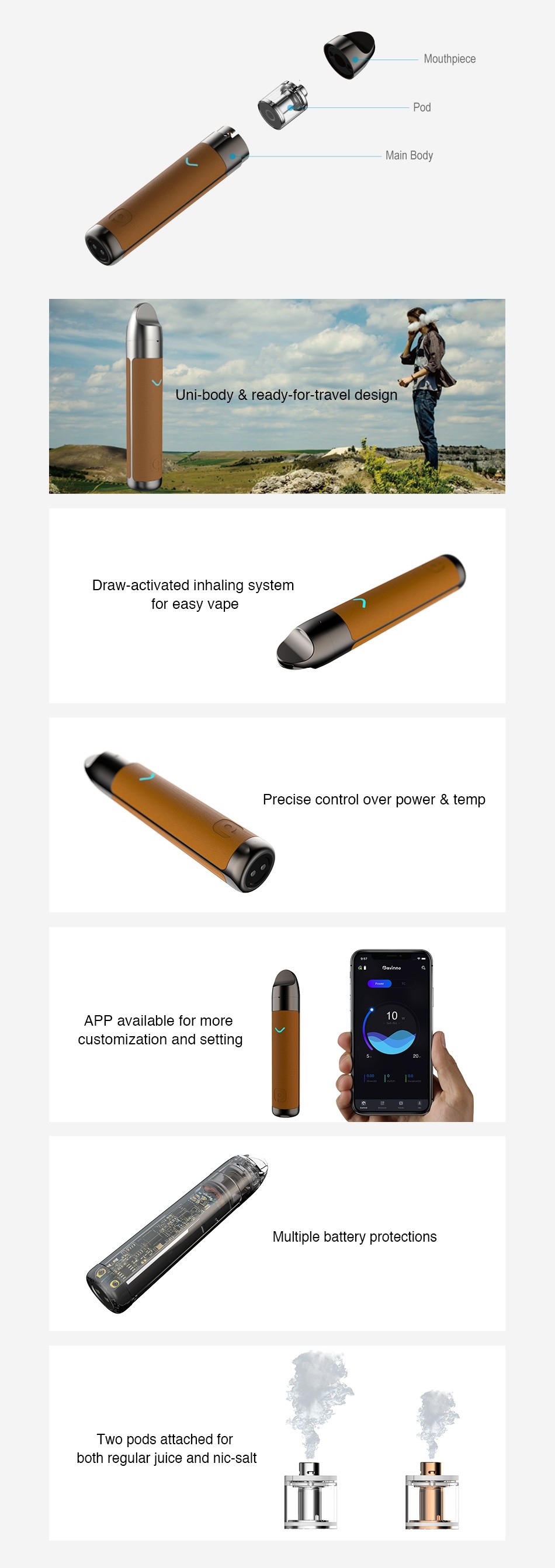 Pavinno Puro Pod Starter Kit 1450mAh Champagne Gold Dark chromium